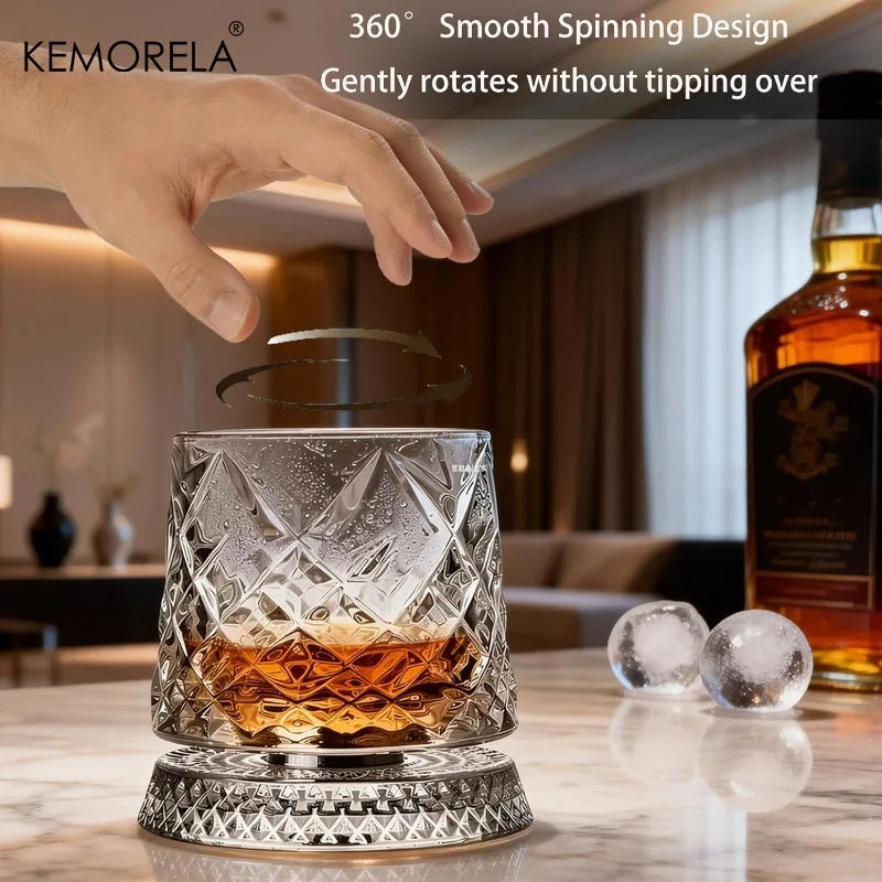 1PCS Rotating Whisky Glass 360 Degree Rotating Crystal Beer Glass Thick Base for Bourbon And Scotch Whisky a Unique Gift for Men