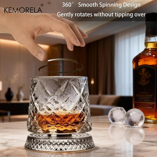 1PCS Rotating Whisky Glass 360 Degree Rotating Crystal Beer Glass Thick Base for Bourbon And Scotch Whisky a Unique Gift for Men
