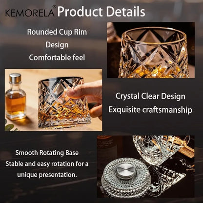 1PCS Rotating Whisky Glass 360 Degree Rotating Crystal Beer Glass Thick Base for Bourbon And Scotch Whisky a Unique Gift for Men