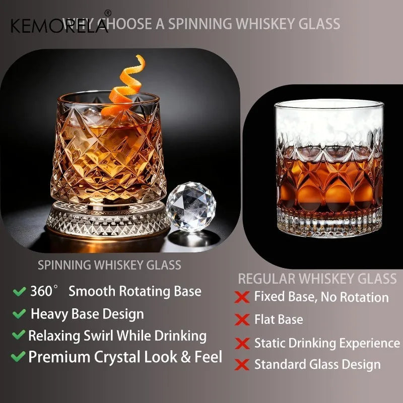 1PCS Rotating Whisky Glass 360 Degree Rotating Crystal Beer Glass Thick Base for Bourbon And Scotch Whisky a Unique Gift for Men