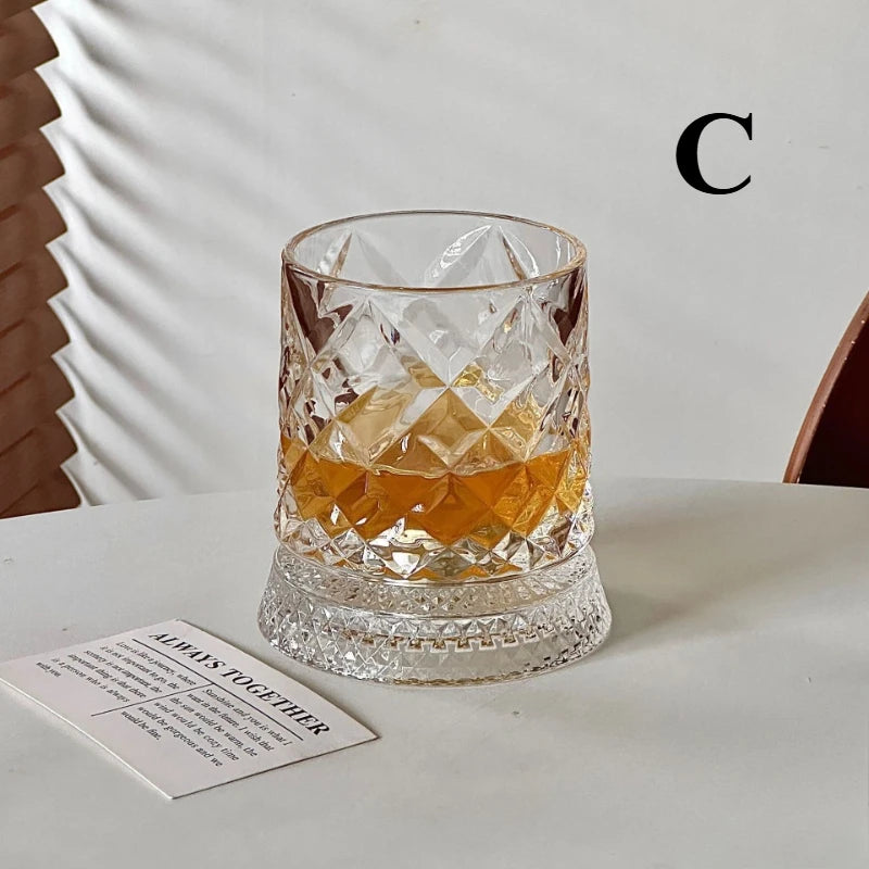 1PCS Rotating Whisky Glass 360 Degree Rotating Crystal Beer Glass Thick Base for Bourbon And Scotch Whisky a Unique Gift for Men